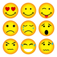 different smiley. Funny cartoon character. Cartoon emoji set. Vector emoticon set. Vector illustration.