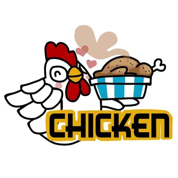 Chicken with chicken grilled cartoon logo vector illustration