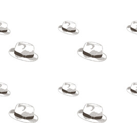 パナマ帽子の手描き風連続背景パターン