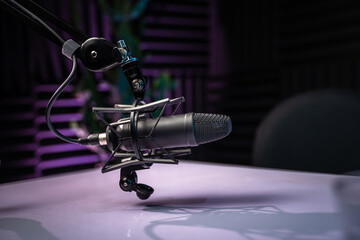 Professional podcast studio with nobody in it