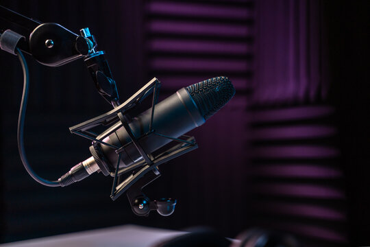 Professional podcast studio with nobody in it