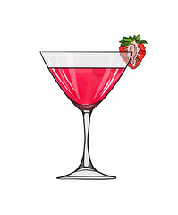 Digital illustration of alcoholic or non-alcoholic cocktail of different shapes and colors on white isolated background. High quality illustration