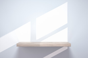empty shelf on wood table showcase and wall background