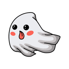 Cartoon cute ghost flying and sticking his tongue out