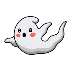 Cartoon cute white ghost flying