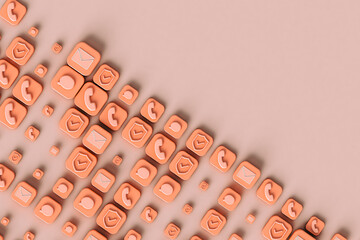 Phone applications on pink background - copyspace