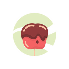 illustration of a chocolate apple. red apple covered in brown liquid. food and fruit. flat cartoon style. vector design