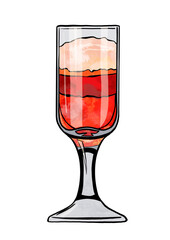 Digital illustration of alcoholic or non-alcoholic cocktail of different shapes and colors on white isolated background. High quality illustration