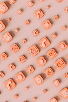top down view of Phone applications on pink background