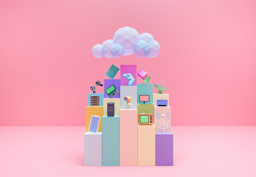 Low-poly cloud services concept