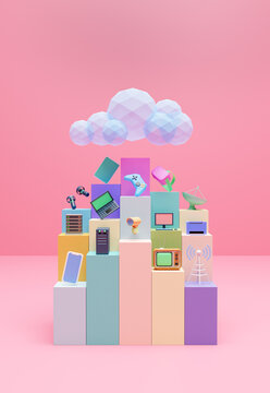 Low-poly cloud services concept