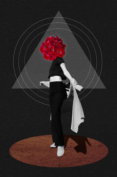 Standing woman with flowers instead of a head