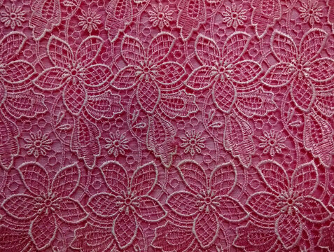 Seemless red flower lace fabric for background.