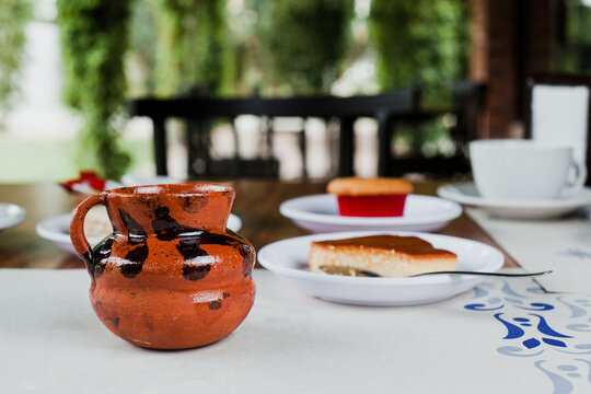 Café De Olla Served In Jarrito Or Clay Cup, Traditional Mexican Coffee In Mexico