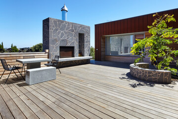 Elevated sunny deck of luxury home