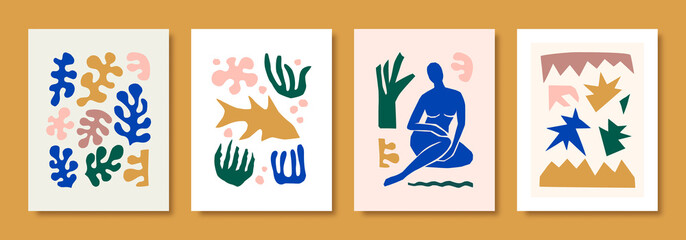 Fototapeta na wymiar Matisse Abstract Art Sets the Female Figure and Organic Shapes in a trendy minimal style. Vector collage of female body
