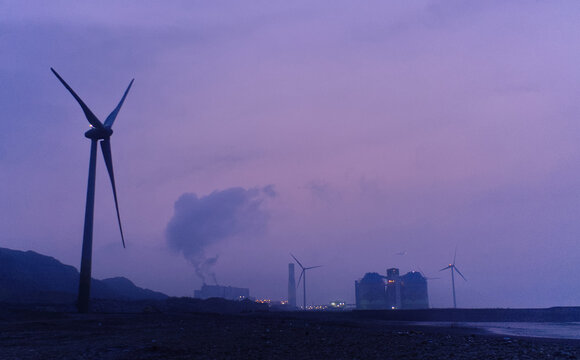 Purple Beach With Big WindMill