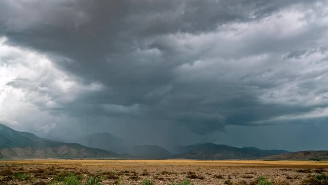 Severe thunderstorm moving over the Utah Landscape raining and causing floods across Utah with heavy moisture.
