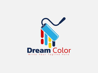 Paint Brush Logo Design, Concept For Home Decoration, Painting Service, House Construction