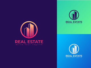 Modern real estate logo design with the building.