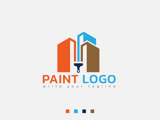 Paint Building Real Estate Logo. Colorful Paint House Logo Design Vector.  Home Decoration. House Construction