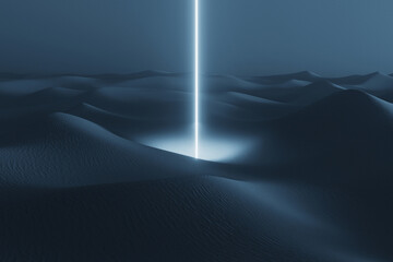 Surreal light shining in desert at night