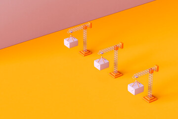 Tower crane moving a box