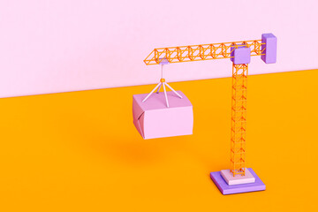 Tower crane moving a box