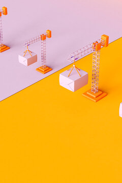 Tower crane moving a box
