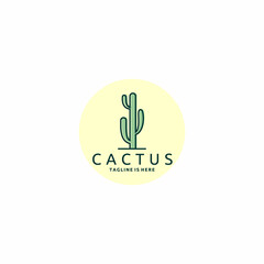 Cactus Minimalist Isolated Yellow Circle Background Logo Design Vector Inspiration