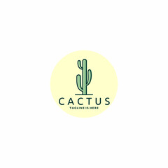 Cactus Minimalist Isolated Yellow Circle Background Logo Design Vector Inspiration