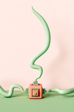 abstract cube with cartoon cables going out of it