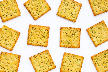 Seaweed crackers on white background.