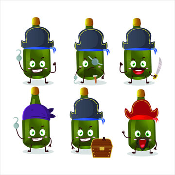 Cartoon character of champagne with various pirates  emoticons. Vector illustration