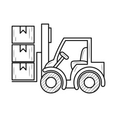 Forklift full of box vector illustration with simple hand drawn sketching style
