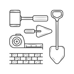 Construction work tools and equipment vector illustration with simple hand drawn sketching style 