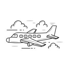 Airplane and cloud vector illustration with simple hand drawn sketching style