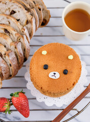 Delicious homemade baked pastries. Bear Chiffon Cake and Raisin Walnut Bread. Ideal for breakfast and snacks.