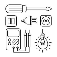 Electrical tools equipment vector illustration with simple hand drawn sketching style