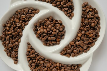 Roasted coffee beans. Coffee beans texture.Invigorating drink ingredients 
