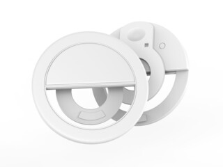 Blank mobile clip on selfie ring light template, 3d render illustration.