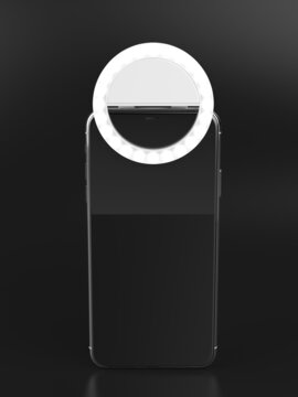 Blank Mobile Clip On Selfie Ring Light Template, 3d Render Illustration.