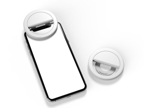 Blank Mobile Clip On Selfie Ring Light Template, 3d Render Illustration.