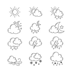 Set of Weather vector illustration with simple hand drawn sketching style