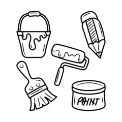 Painting tools equipment vector illustration with simple hand drawn sketching style