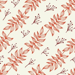 Seamless pattern. Abstract leaves. Line art, doodles. Background for the design of fabric, paper, packaging.