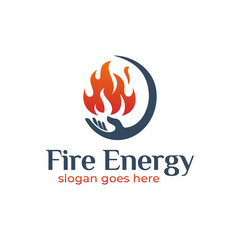 Obraz premium fire energy positive with hand care your life logo design