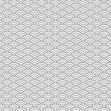 Seamless pattern (you see 16 tiles), black and white abstract geometric sea waves
