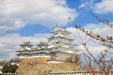 HIMEJI, JAPAN - APRIL 2, 2017 : Himeji Castle in spring season., in Hyogo Prefecture, Kansai Japan., Himeji Castle is UNESCO world heritage sites which most popular among tourist.