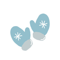 mittens with a snowflake. hand drawn doodle. vector, cartoon, minimalism. icon, sticker. winter, clothing, accessory, new year, christmas, cozy, hygge.